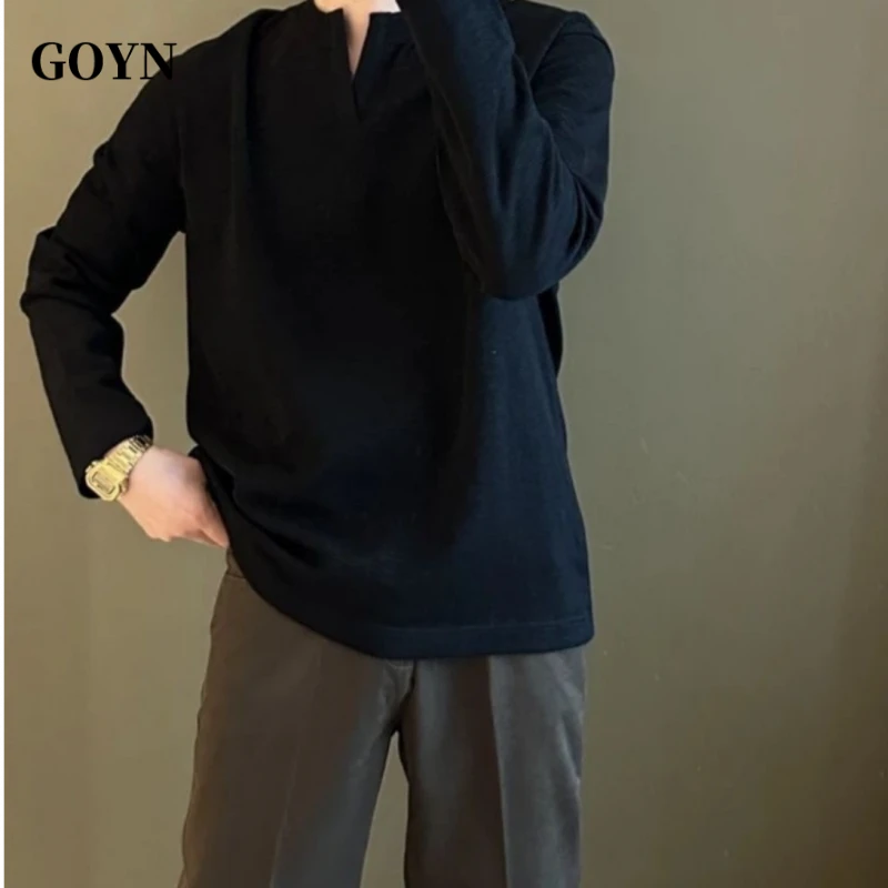 GOYN2025秋季新款男士长袖T恤复古慵懒风男装潮流时尚休闲t恤上衣