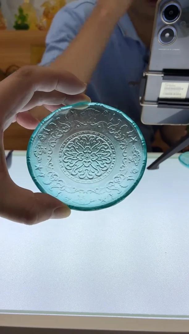 琉璃手工艺品杯蝶冰蓝色9公分