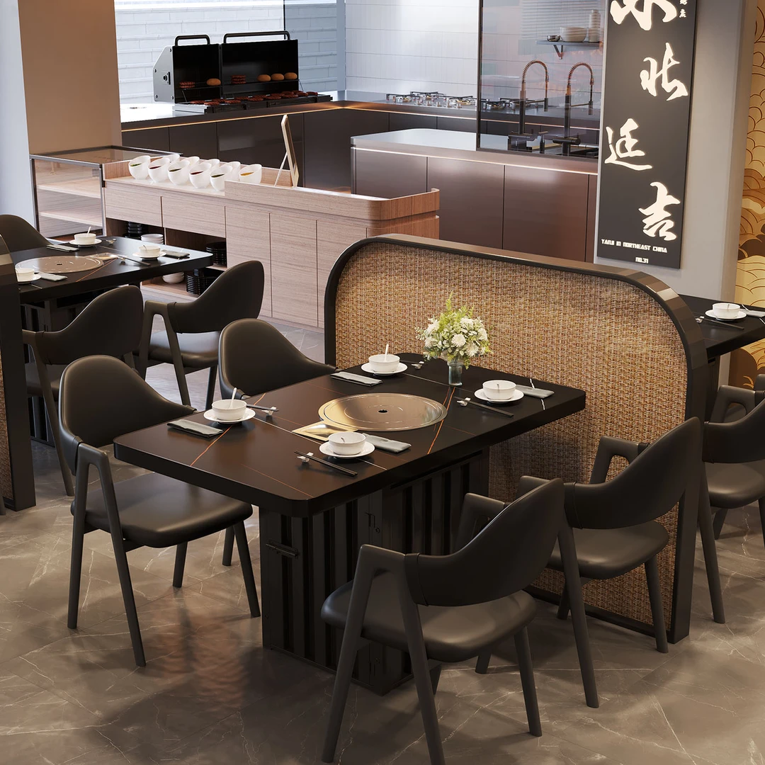 商用餐厅岩板桌组合可定制大理石火锅烤肉桌专用韩式孔快餐店桌椅