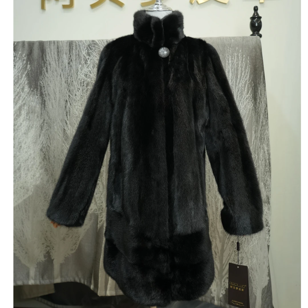 ABEILUO/阿贝萝【粉丝捡漏】水貂皮草外套整皮整版女秋冬气质中长款