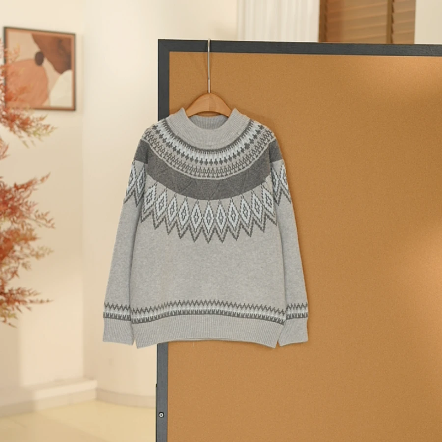 秋冬季新款女大童复古圆领毛衣软糯舒适百搭宽松套头针织衫-SW434