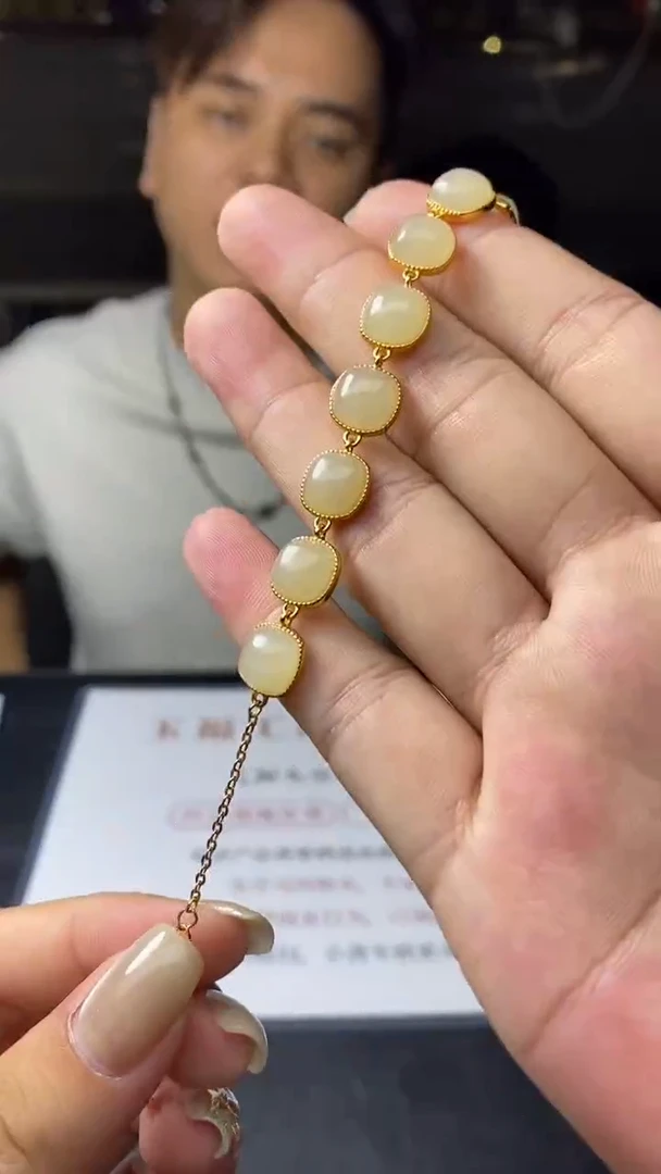 银S925镶嵌手链和田玉多样性发其一-手链-S4406