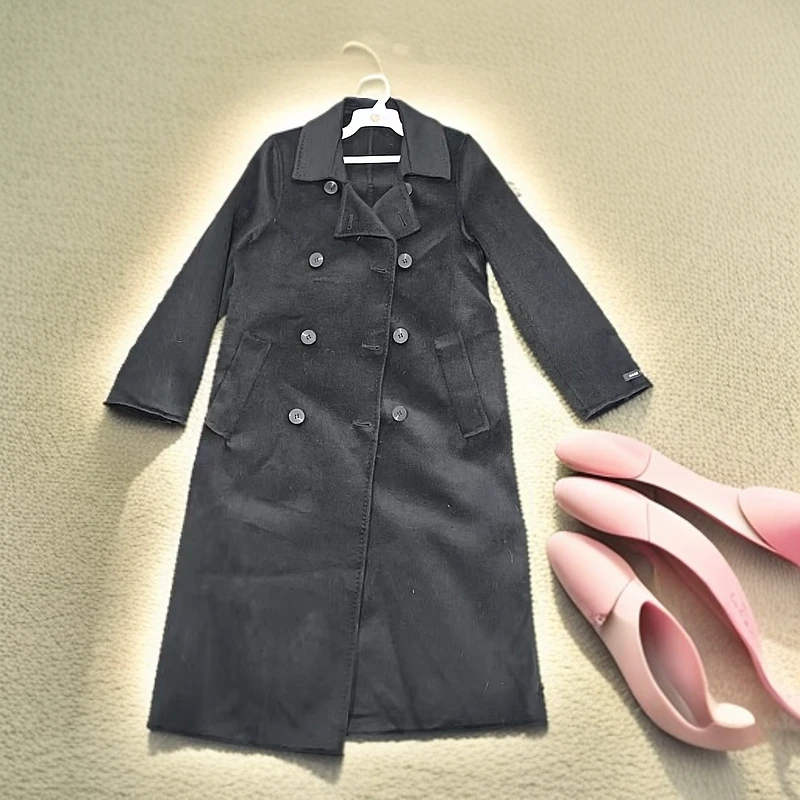 冬季新款收腰西装领长款外套（无腰带）S556