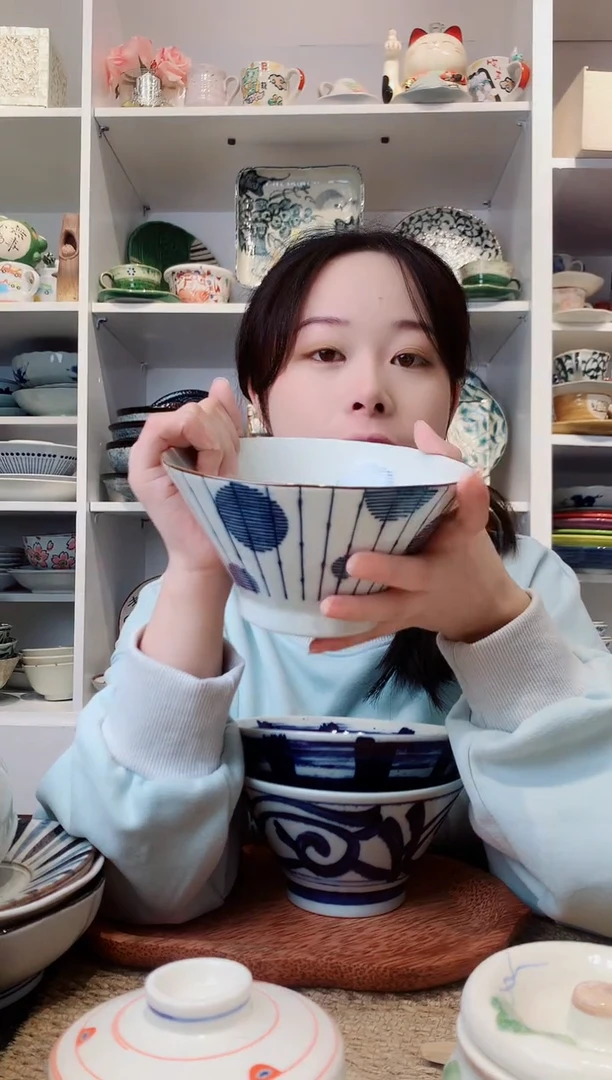 陶瓷三峰水玉十草高脚斗笠碗16cm