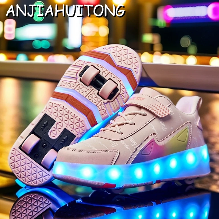 暴走鞋四轮可收缩可弹出轮滑暴走鞋儿童男女童6-12岁男孩女孩4轮