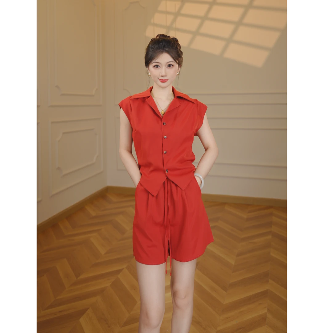 【张小小】【两件套】新款洋气女装小个子法式气质短裤两件套D1726