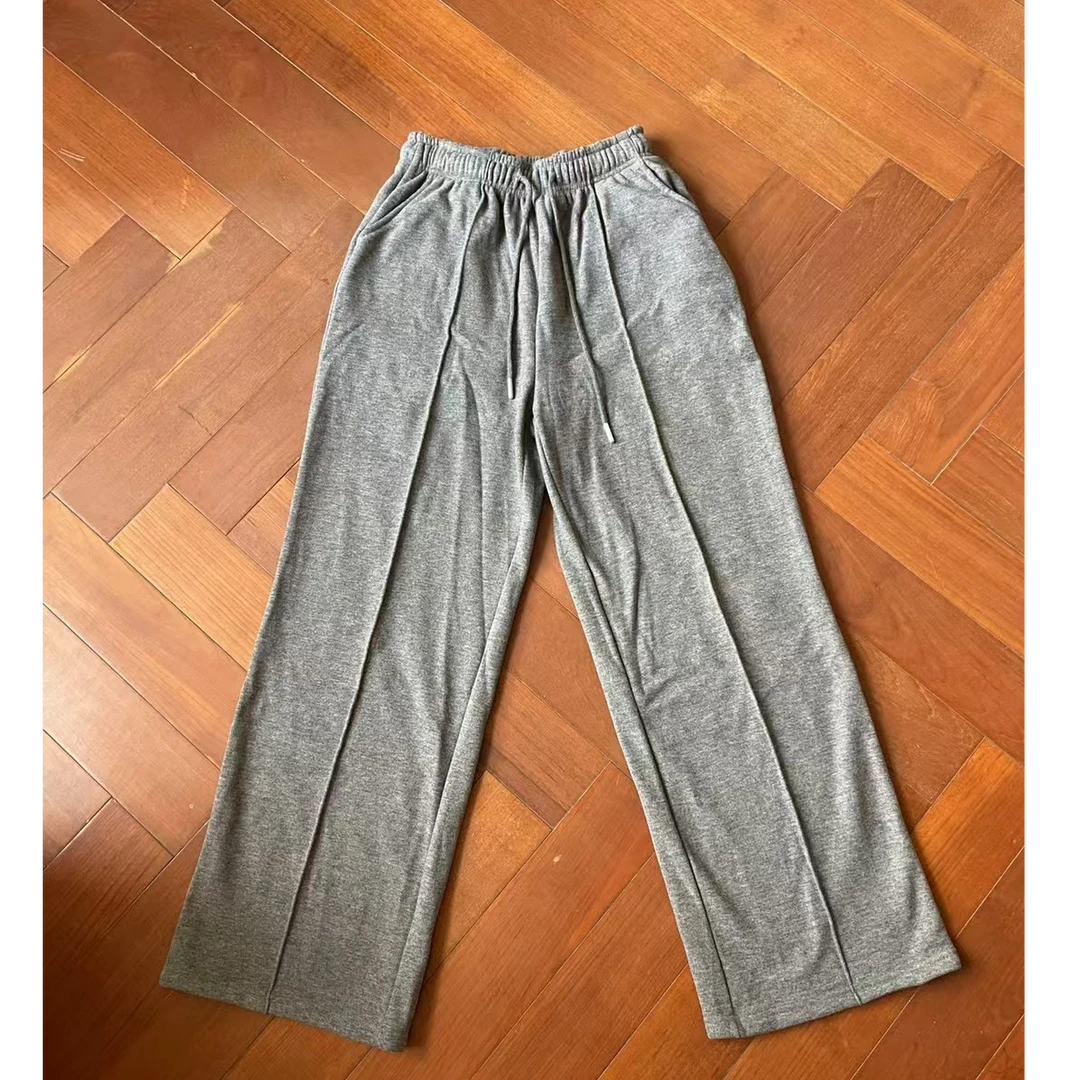 【影子】纯色加绒宽松休闲高腰直筒运动风百搭拖地感长裤