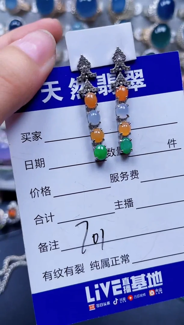 银S925镶嵌翡翠耳饰701