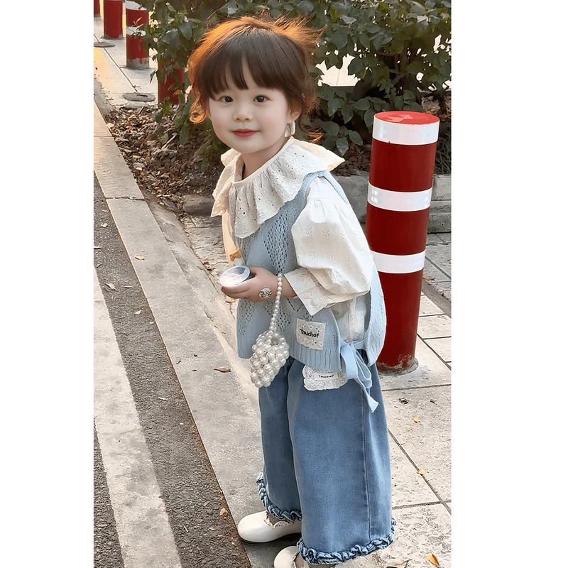 韩国儿童装女童2025新款春季女宝洋气三件套装韩系森系衬衫牛仔裤