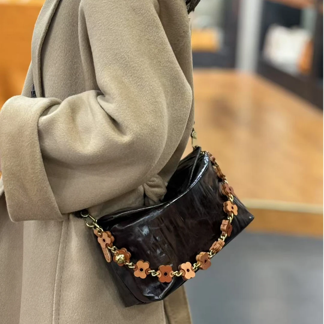 食草堂专柜正品女包   单肩气质斜小众时尚油蜡皮女士包  如愿-1