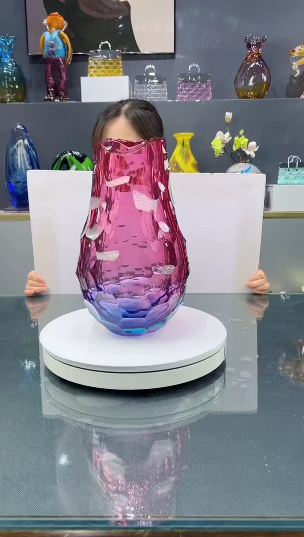 琉璃手工艺品水晶琉璃花瓶1个金红色+蓝色