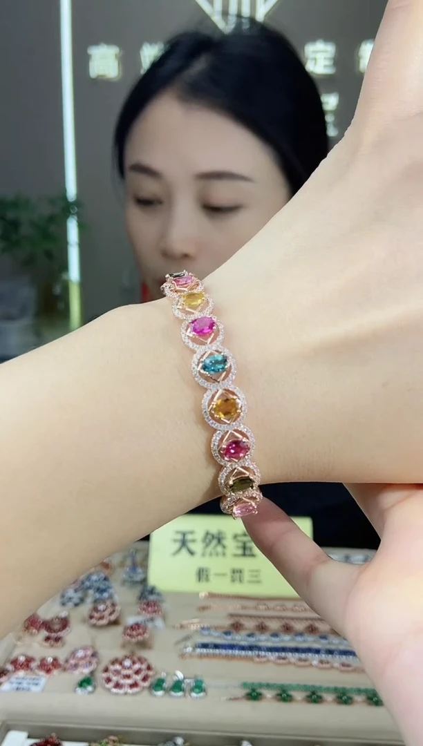 【闪购商品】碧玺手镯银S925镶嵌手镯