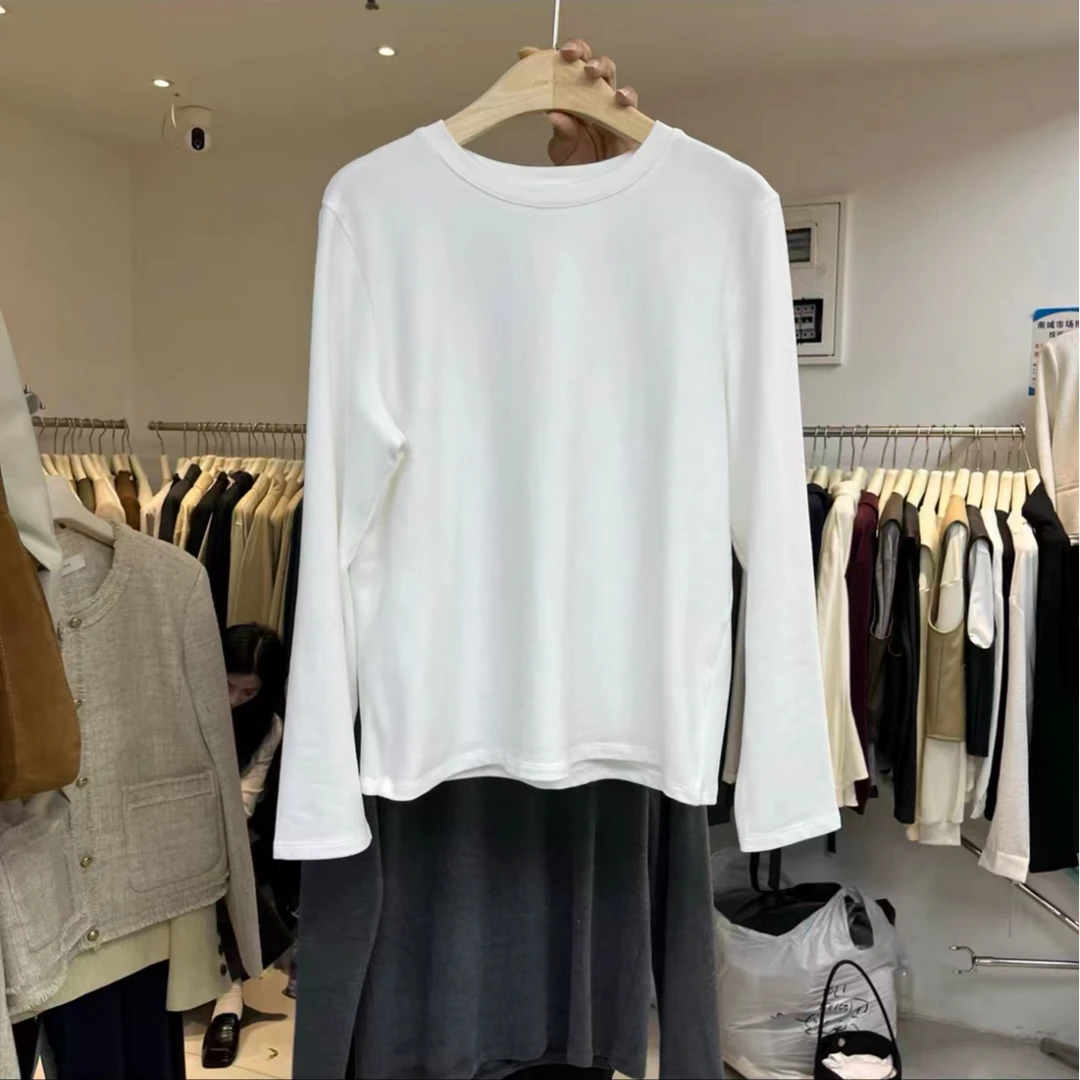 CHUMU/储慕【长袖磨毛T】秋冬简单休闲圆领休闲百搭款打底T恤简约