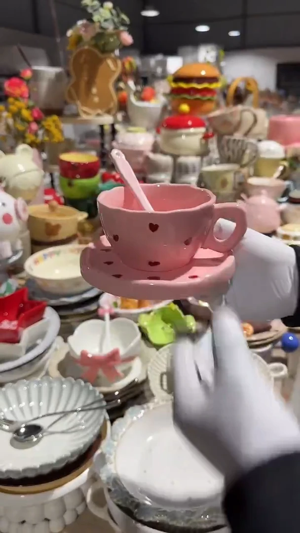 陶瓷粉色爱心3件套微瑕 凑满20元包邮