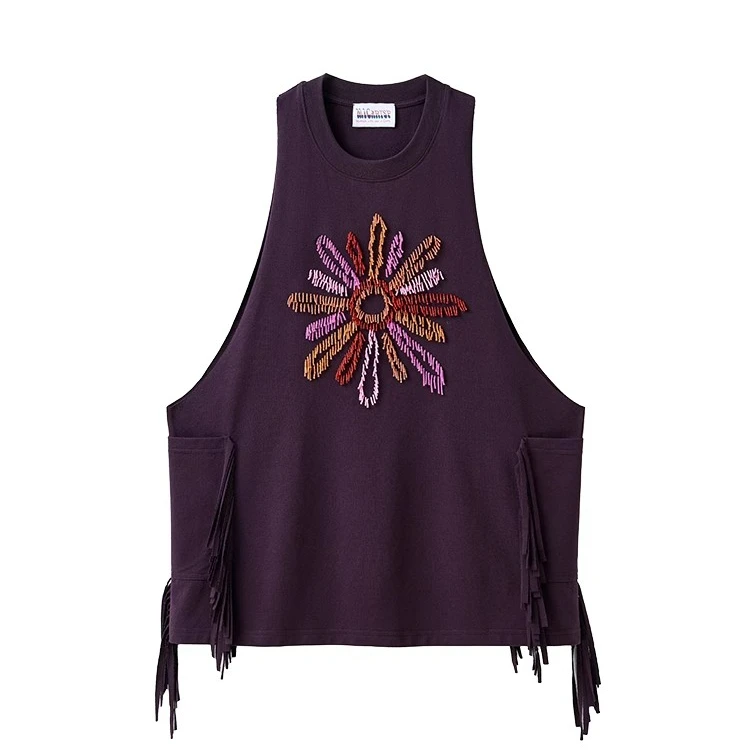 【茉舍】MICartsy 2025新款手工钉珠流苏花朵大背心 SWS121-1180