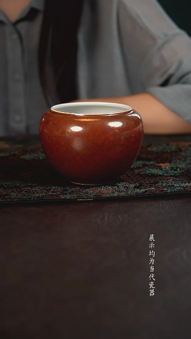 聚澜堂红金花釉苹果水洗 内白