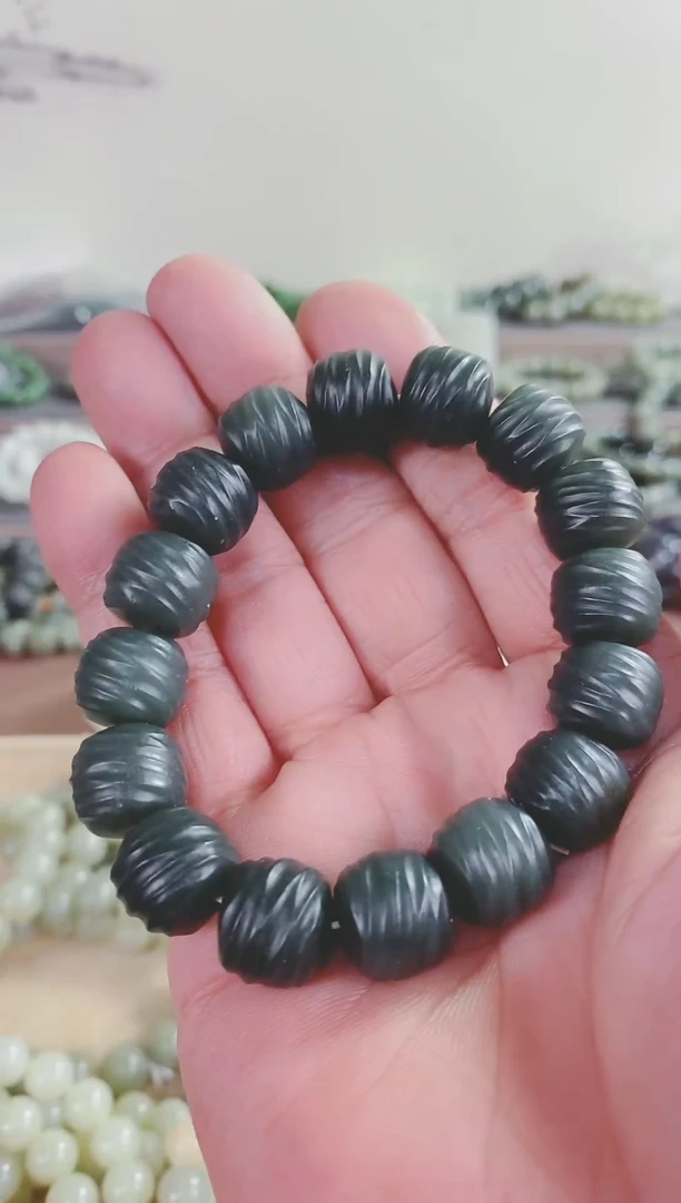 未镶嵌手串和田玉青玉老型珠手串14