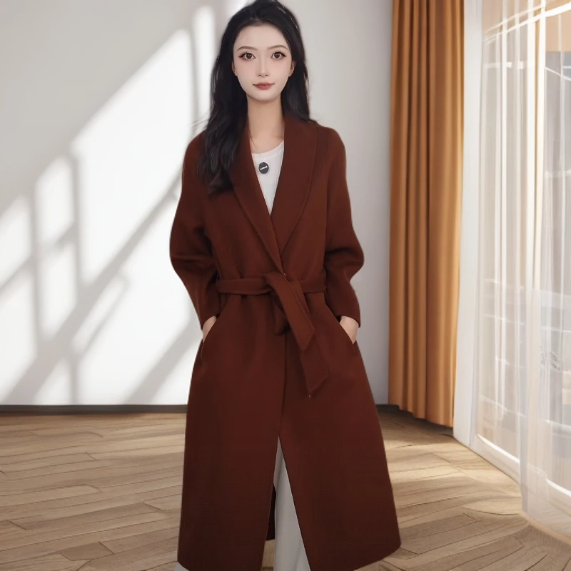 Gowani/乔万尼绵羊毛外套系带呢子大衣女EB4A037