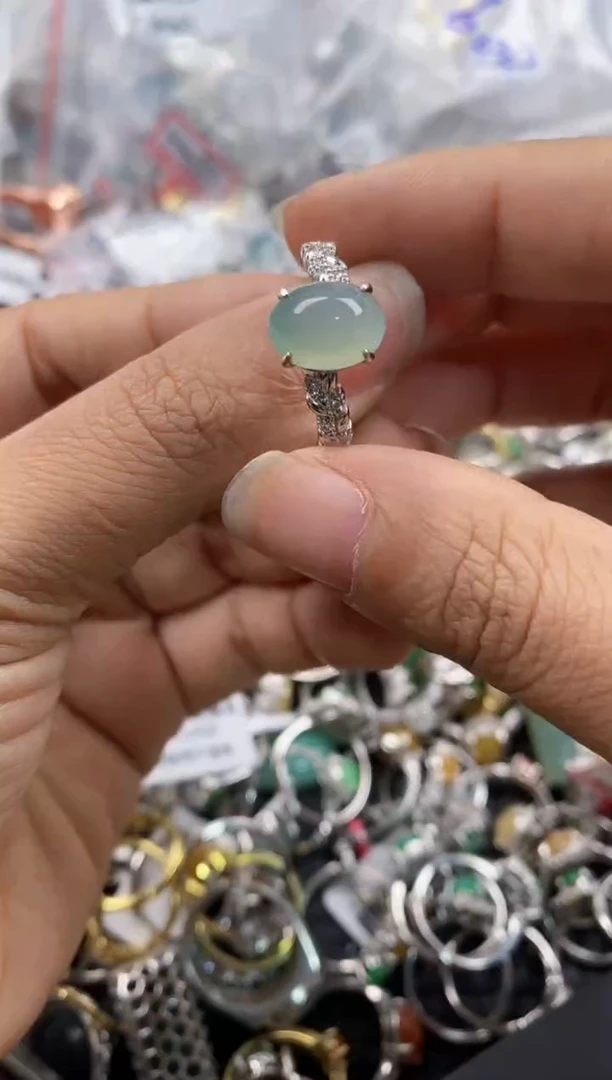 银S925镶嵌戒指翡翠777---10