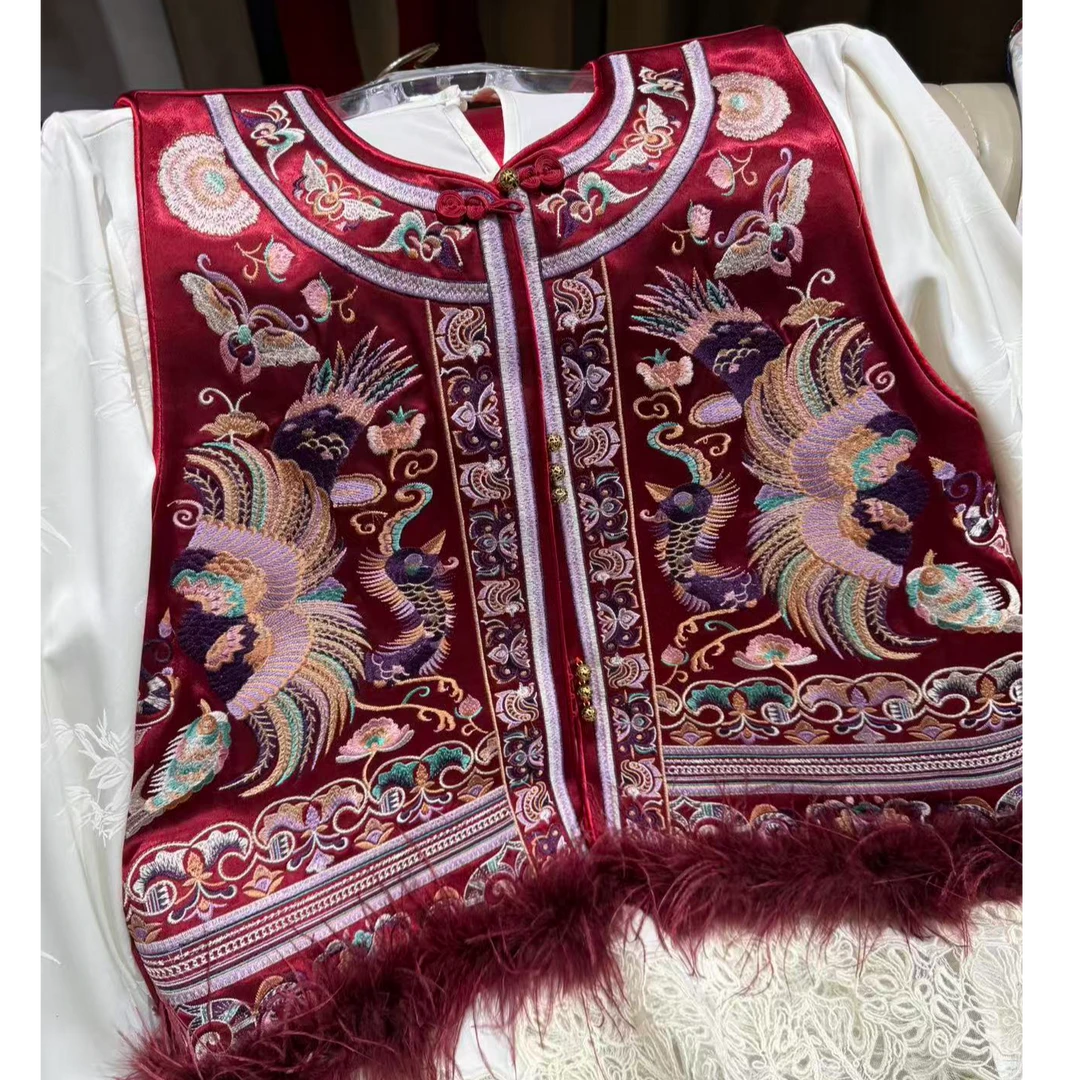 【深圳南油二姐】秋季新款新中式复古时尚红色马甲68735