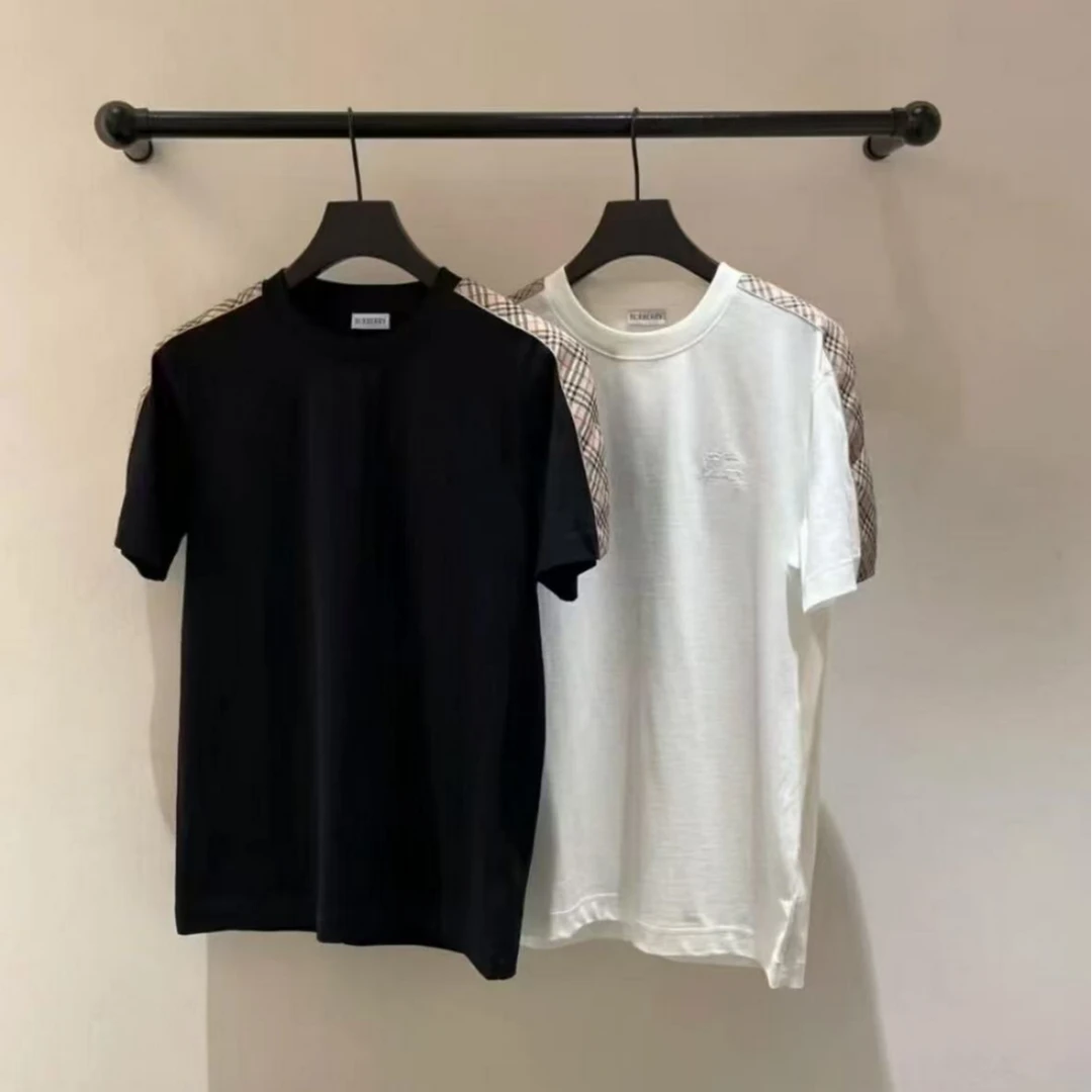 未使用 BURBERRY/博柏利 BURBERRY新款肩拼格纹男女同款圆领T恤