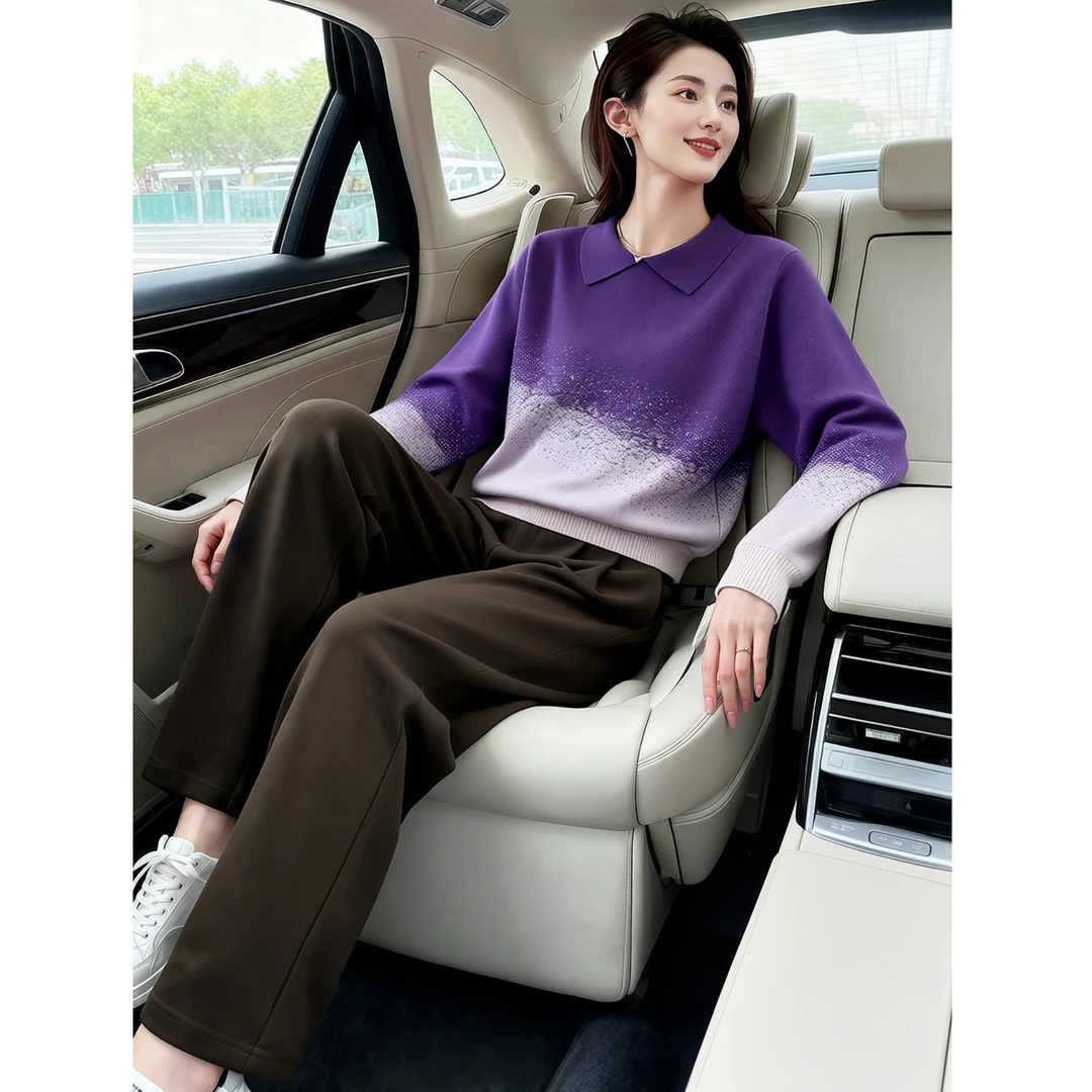YLY#时尚针织衫女秋冬新款翻领长袖拼色打底毛搭休闲毛呢裤A290
