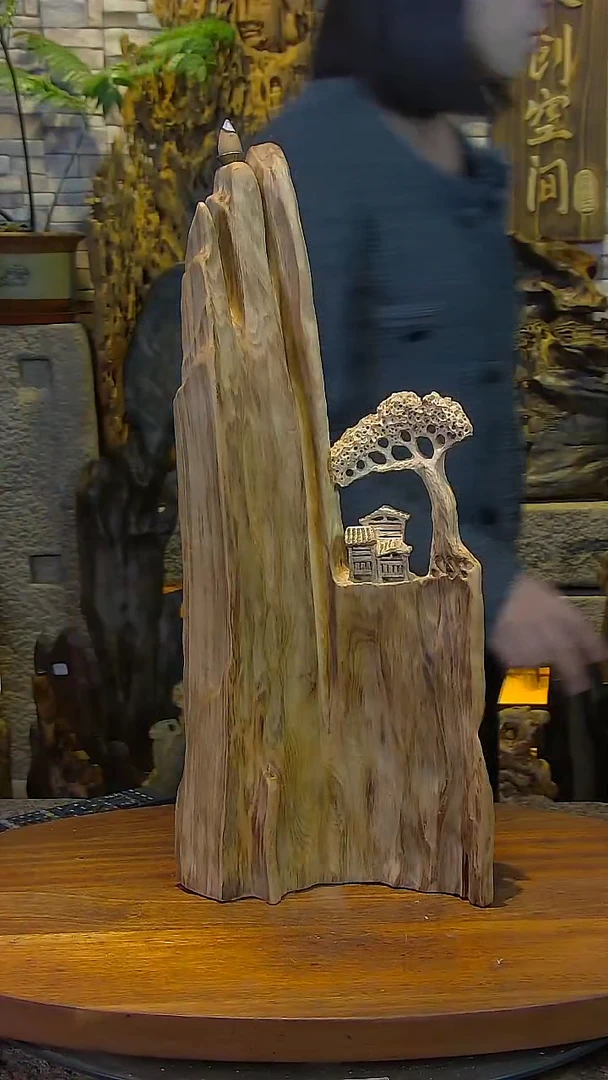木鸭脚樟木山水摆件