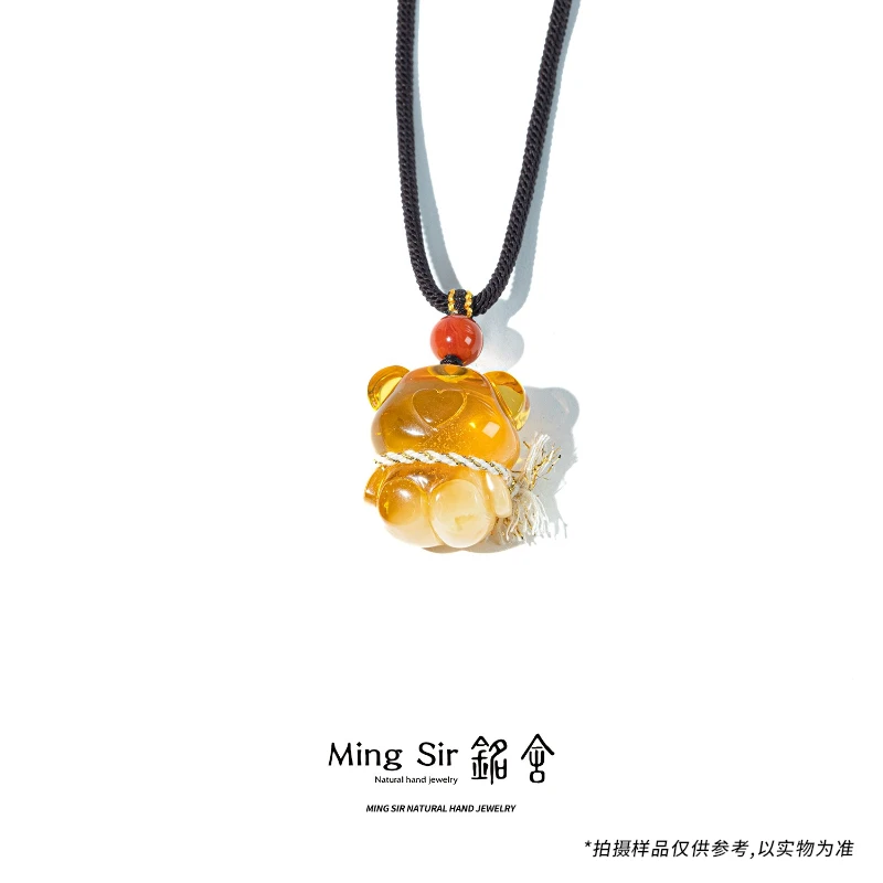 【铭舍 小熊降临】天然琥珀蜜蜡俄料雕刻丝巾小熊手工