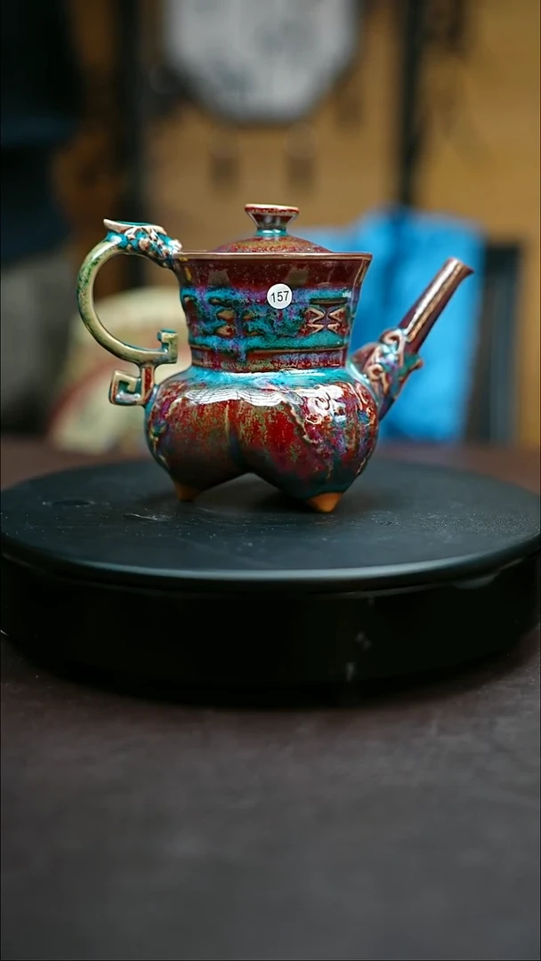 157#原矿钧瓷炉钧釉仰韶壶