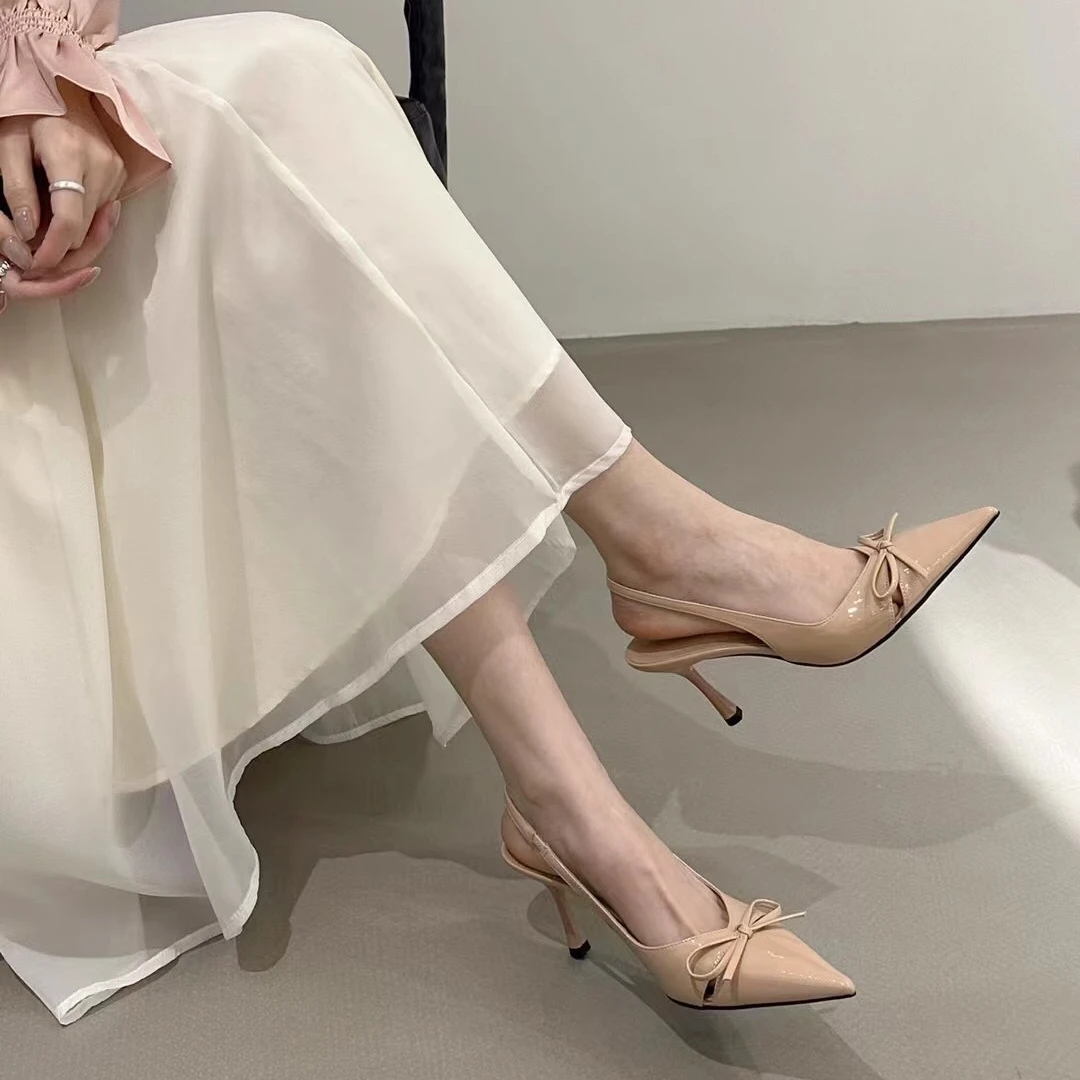 裸色高跟鞋！2025春夏新款小众设计感蝴蝶结镂空仙女法式高跟鞋女