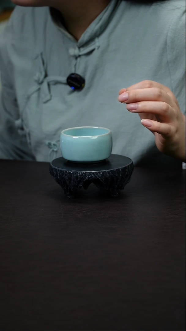 天青支钉主人杯汝瓷小茶杯新品放漏