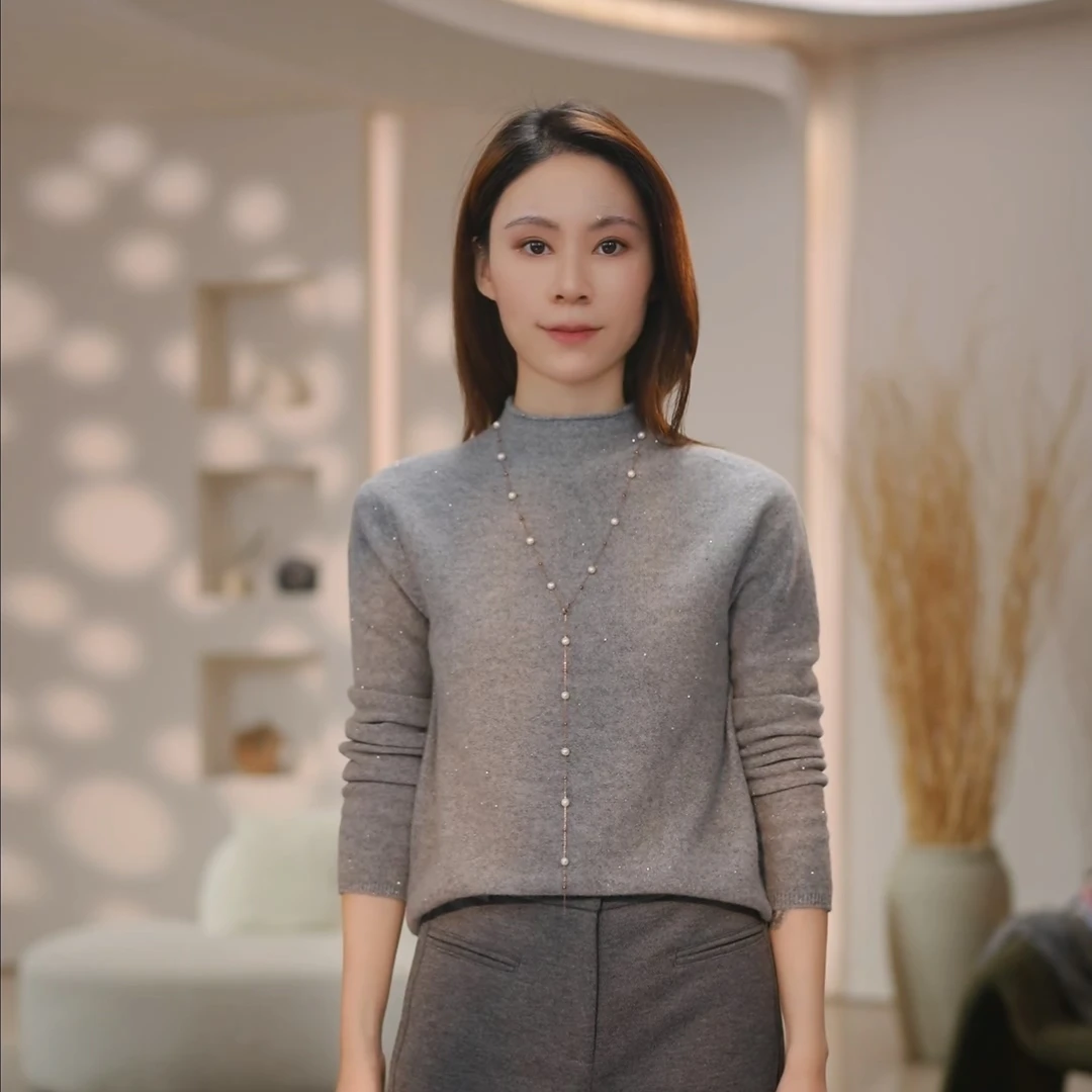 珠片设计款半高领衫气质打底衫女保暖常规针织直筒宽松上衣