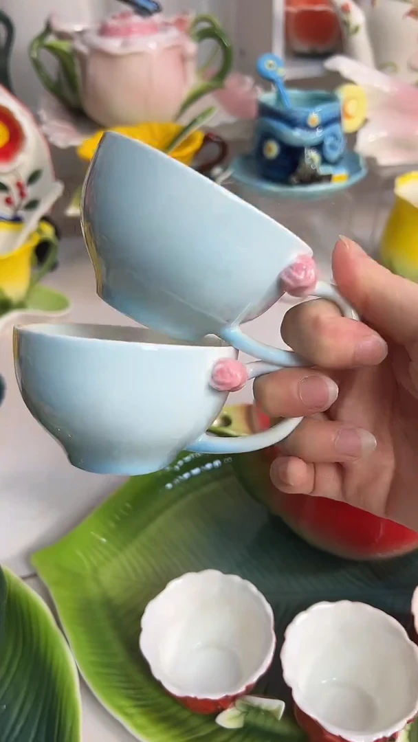 瓷小花茶杯【2个】颜色花型随机不接受备注