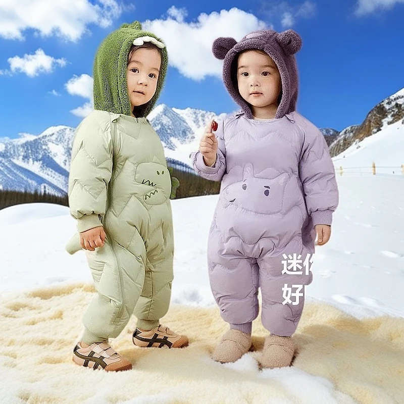 婴儿羽绒服连体衣2024冬季新款男女宝宝保暖护肚外出服抱衣爬爬服