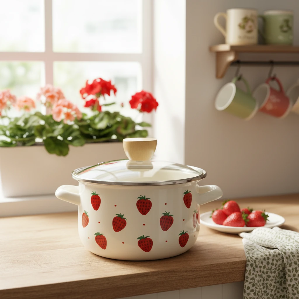 【补贴福利】18CM 2L加厚 草莓系列搪瓷汤锅 小炖锅