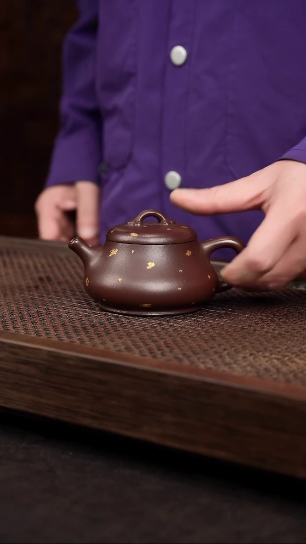 【闪购商品】紫砂茶壶红中泥洒金如意石瓢