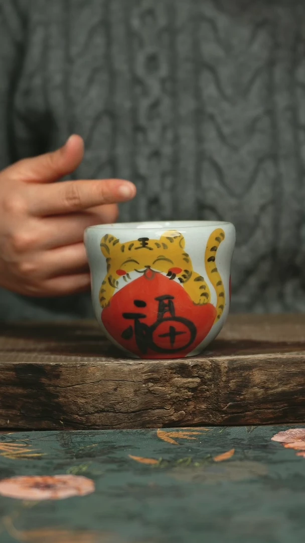 【闪购商品】瓷片杯釉下彩手工手绘同款陶器