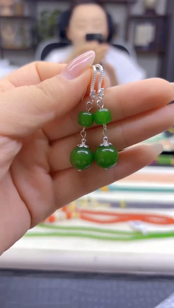 银S925镶嵌和田玉耳饰DIY款E902