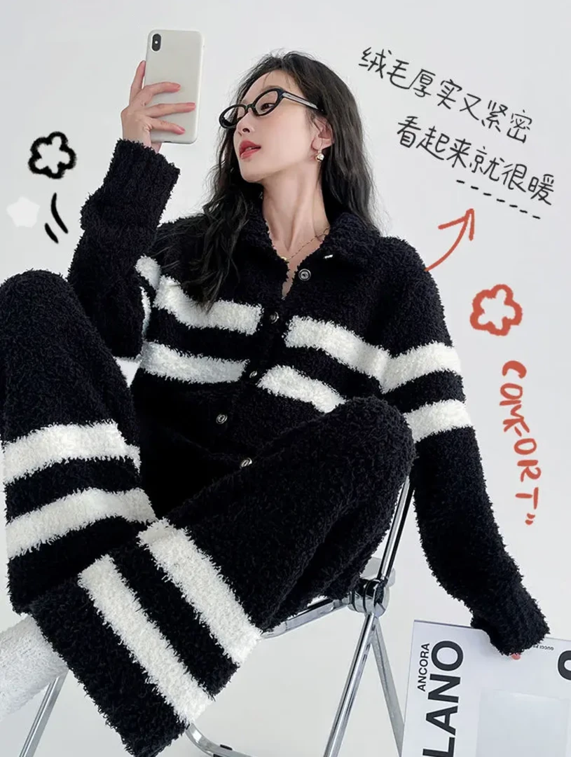 莫里伊【黑白软绵绵】小众时尚潮牌设计可外穿保暖睡衣家居服