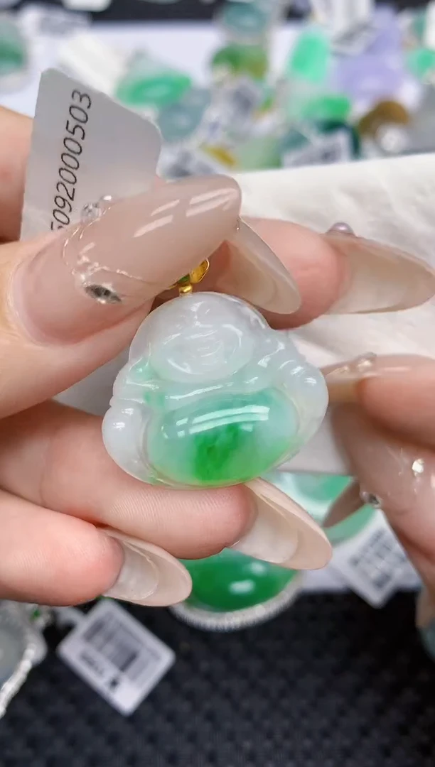 颈饰18K金镶嵌翡翠54   天然翡翠A货  百元以上9米证书费自理