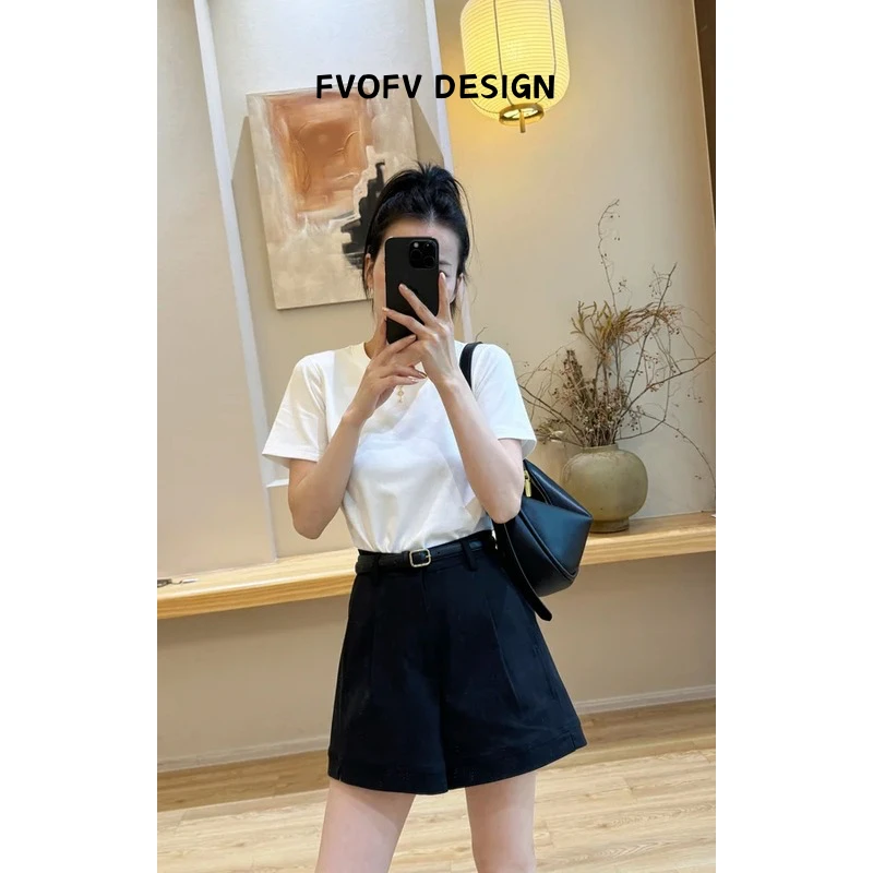 FVOFV（白加黑）高密度精梳棉A版百搭显瘦小心机短裤YM0016