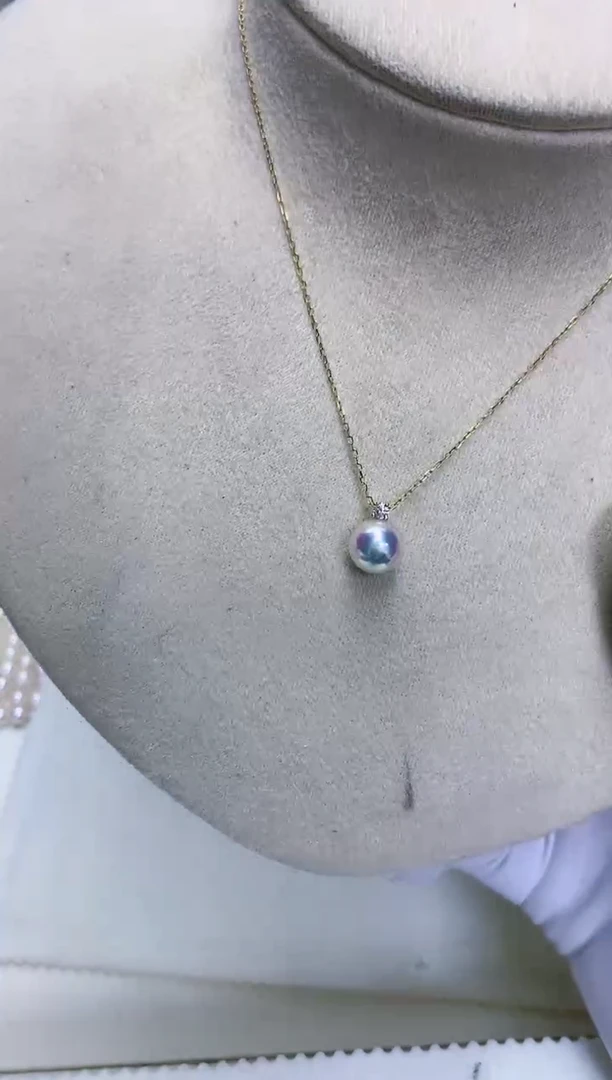 【闪购商品】海水珍珠饰品18K金镶嵌7-8钻石王妃吊坠送银链