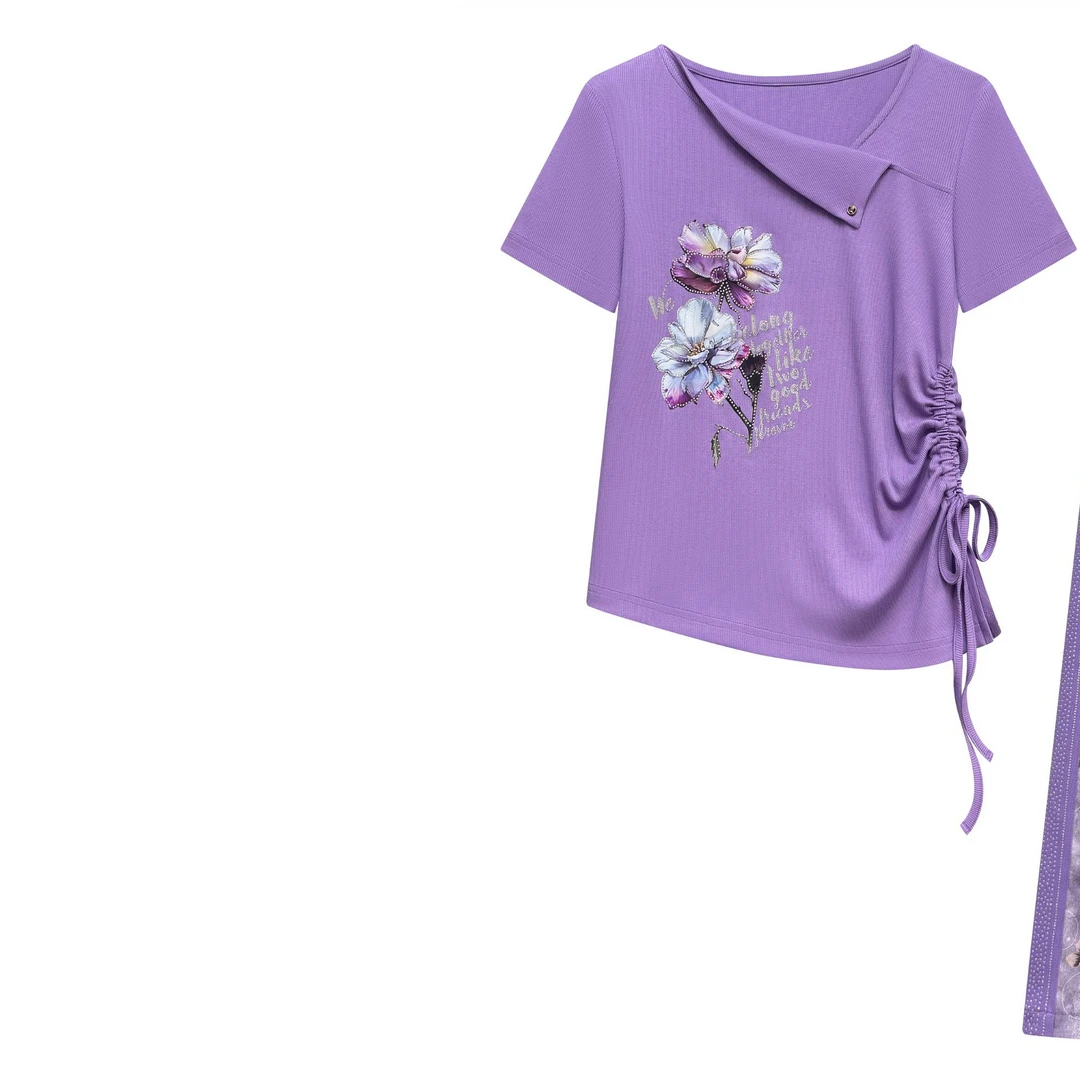 Robert Girm【紫藤花园】夏季轻奢烫钻时尚休闲短袖套装#2786/2806