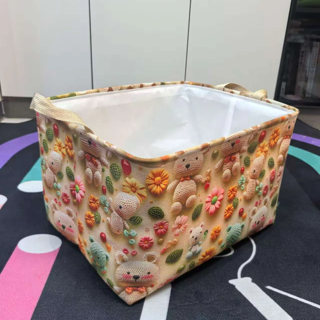 60开口3D熊带钢圈收纳箱大容量换季可折叠储物印花搬家收纳筐