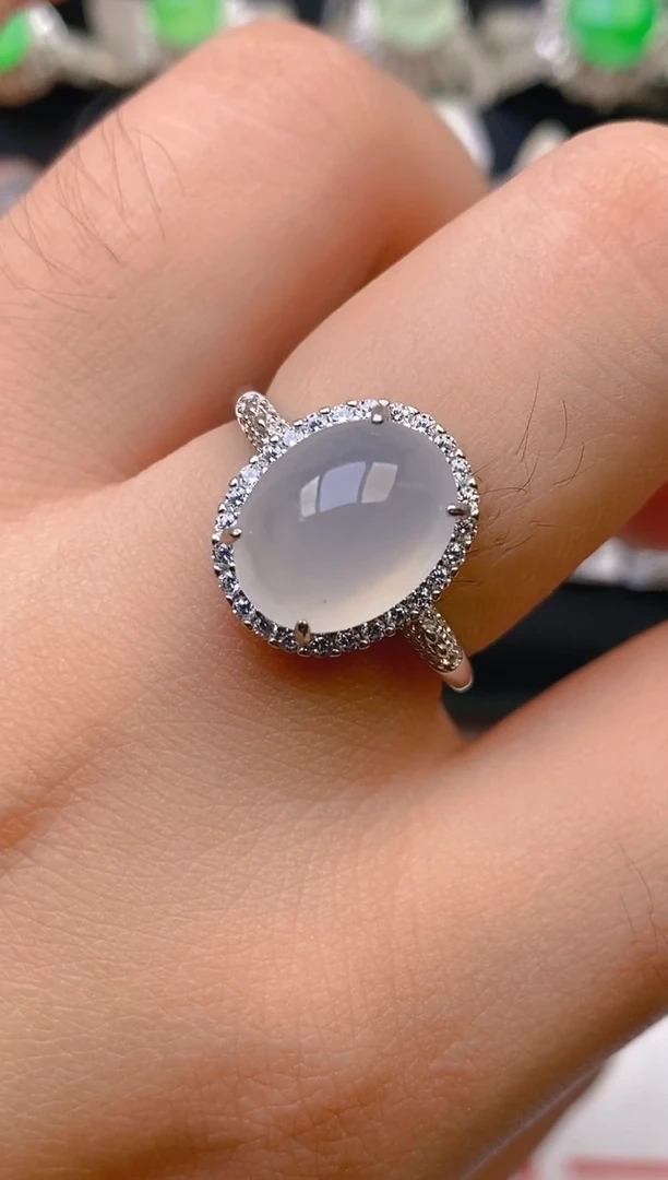 翡翠戒指银S925镶嵌天然