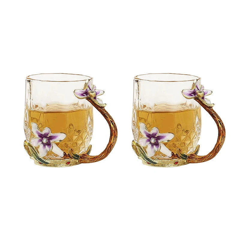 中式轻奢 珐琅彩兰花茶具茶杯水杯 2个装
