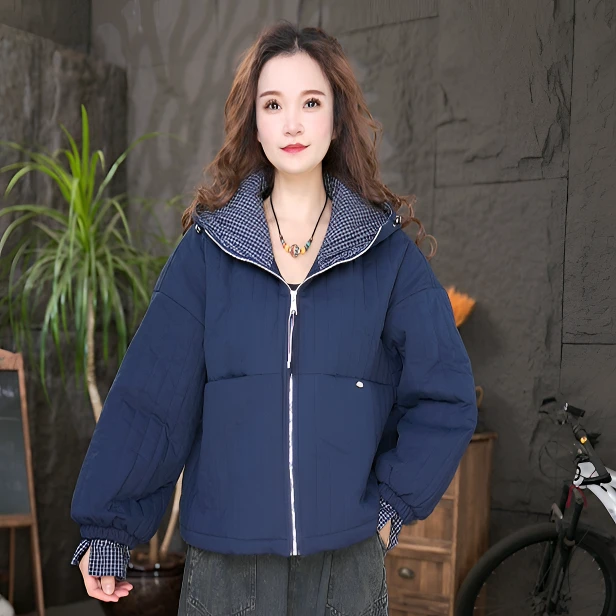 【棉服】秋冬厚款长袖休闲风连帽短款女短外套百搭韩版上衣宽松