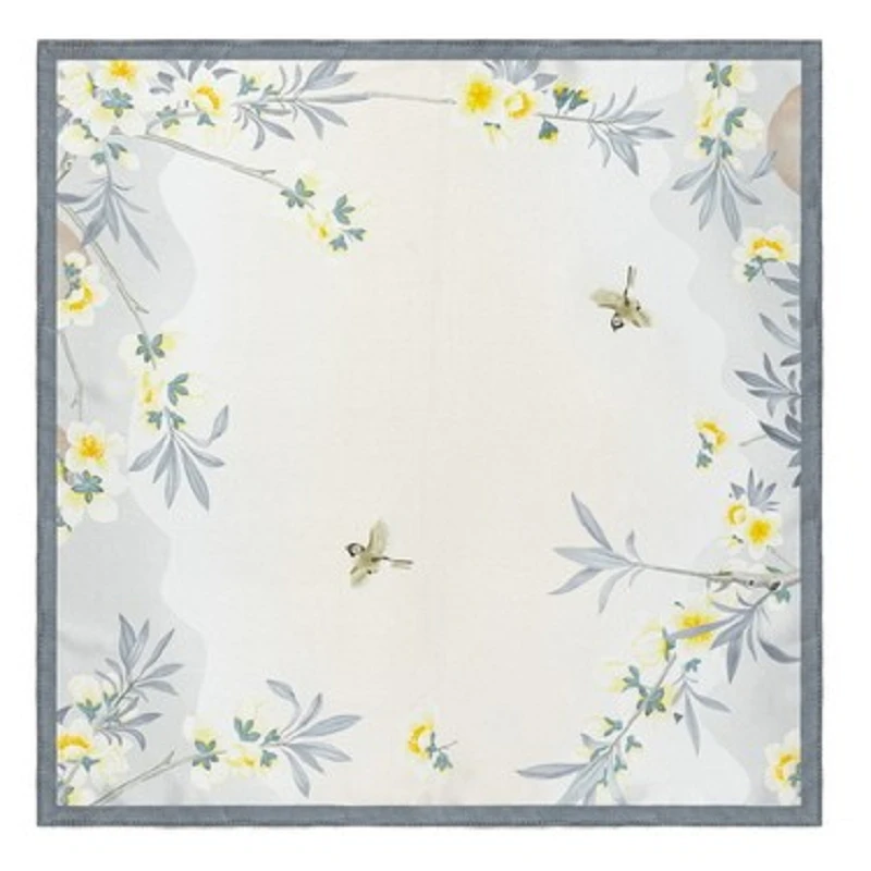 达芬奇密码53cm 100%桑蚕丝素绉缎喷绘小方巾桃李芬芳