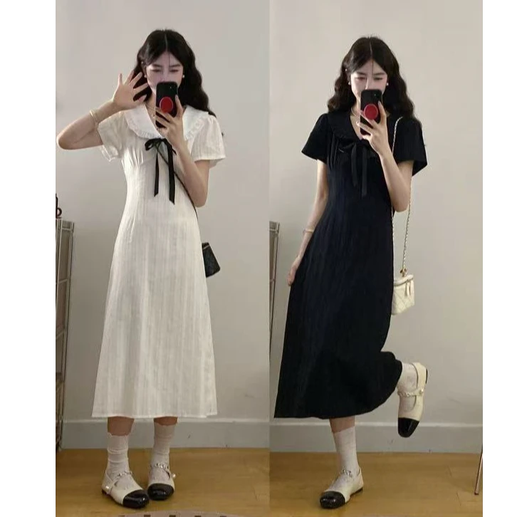 2025年大码女装夏季韩系海军领学院风短袖连衣裙显瘦气质裙1592