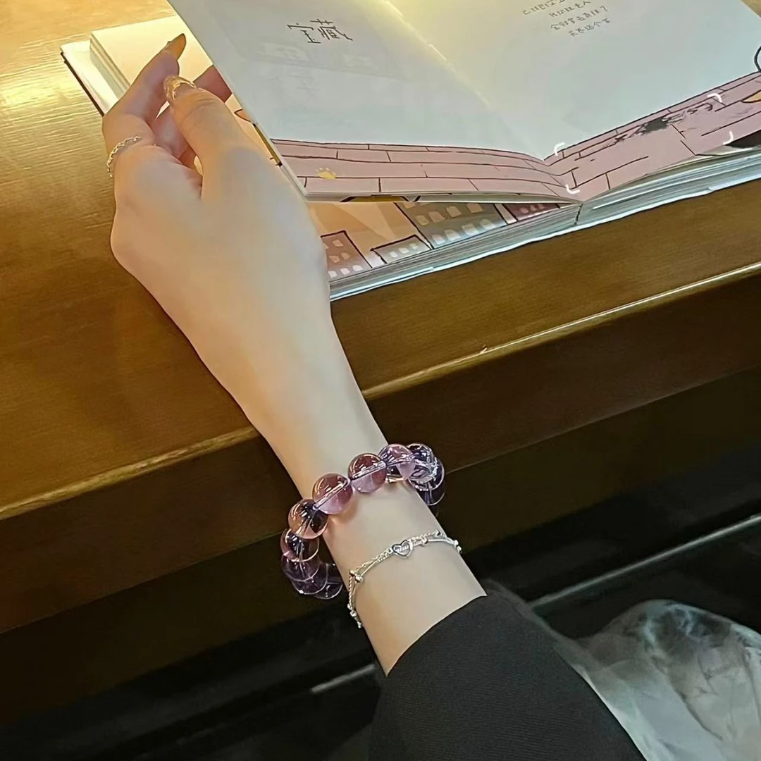 【小说女主】大卡14m成品手串高透浅紫葡萄紫琉金水月